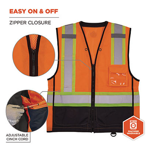 ergodyne GloWear 8251HDZ Class 2 Two-Tone Hi-Vis Safety Vest, 2X-Large to 3X-Large, Orange (23047)