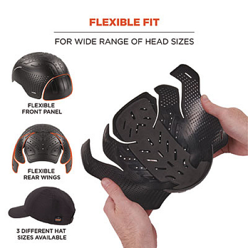 ergodyne Skullerz 8947 Lightweight Baseball Hat and Bump Cap Insert, X-Small/Small, Black (23450)