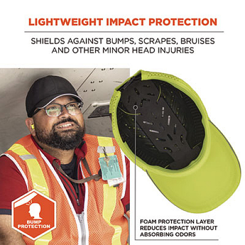 ergodyne Skullerz 8947 Lightweight Baseball Hat and Bump Cap Insert, X-Small/Small, Lime (23456)
