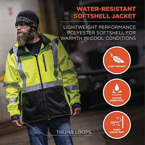 ergodyne GloWear 8353 Class 3 Hi-Vis Softshell Water-Resistant Jacket, X-Large, Lime (23525)