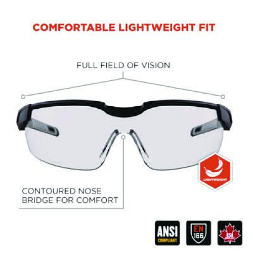 ergodyne Skullerz DELLENGER Safety Glasses with Adjustable Temples, Matte Black Half Frame, Clear Single Lens (50060)