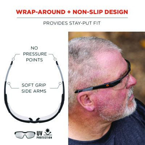 ergodyne Skullerz DELLENGER Safety Glasses with Adjustable Temples, Matte Black Half Frame, Clear Single Lens (50060)