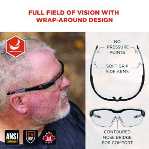 ergodyne Skullerz DELLENGER Anti-Fog Safety Glasses with Adjustable Temples, Matte Black Half Frame, Clear Single Lens (50061)