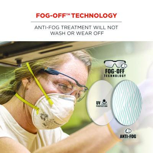 ergodyne Skullerz DELLENGER Anti-Fog Safety Glasses with Adjustable Temples, Matte Black Half Frame, Clear Single Lens (50061)