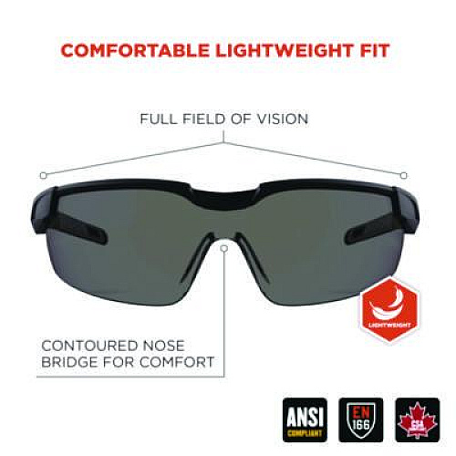 ergodyne Skullerz DELLENGER Safety Glasses with Adjustable Temples, Matte Black Half Frame, Smoke Single Lens (50062)