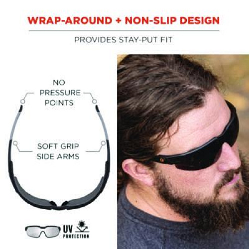 ergodyne Skullerz DELLENGER Safety Glasses with Adjustable Temples, Matte Black Half Frame, Smoke Single Lens (50062)