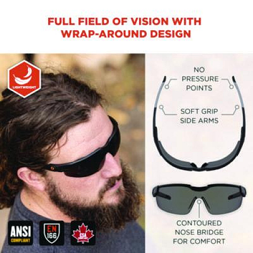 ergodyne Skullerz DELLENGER Anti-Fog Safety Glasses with Adjustable Temples, Matte Black Half Frame, Smoke Single Lens (50063)