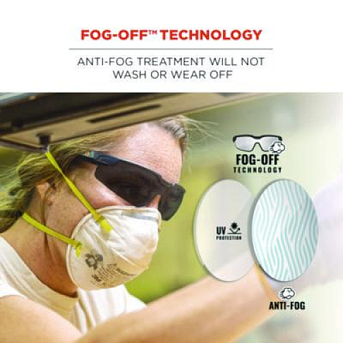 ergodyne Skullerz DELLENGER Anti-Fog Safety Glasses with Adjustable Temples, Matte Black Half Frame, Smoke Single Lens (50063)