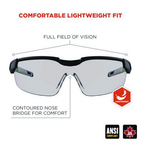 ergodyne Skullerz DELLENGER Safety Glasses with Adjustable Temples, Matte Black Half Frame, Clear Single I/O Lens (50064)