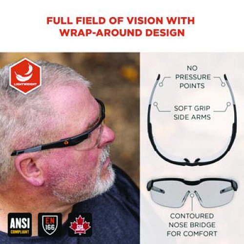 ergodyne Skullerz DELLENGER Anti-Fog Safety Glasses with Adjustable Temples, Matte Black Half Frame, Clear Single I/O Lens (50065)