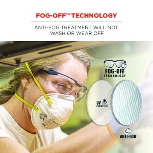 ergodyne Skullerz DELLENGER Anti-Fog Safety Glasses with Adjustable Temples, Matte Black Half Frame, Clear Single I/O Lens (50065)