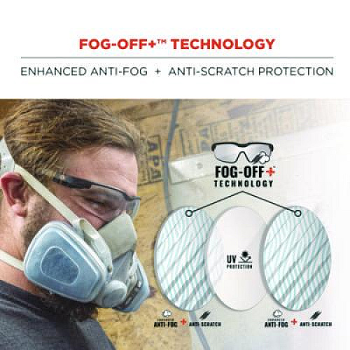 ergodyne Skullerz DELLENGER Anti-Scratch Anti-Fog Safety Glasses with Adjustable Temples, Matte Black Half Frame, Clear Single Lens (50066)