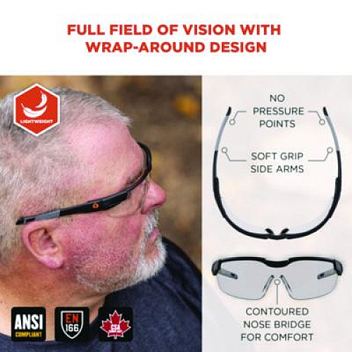 ergodyne Skullerz DELLENGER Anti-Scratch Anti-Fog Safety Glasses, Adjustable Temples, Matte Black Half Frame, Clear Single I/O Lens (50068)
