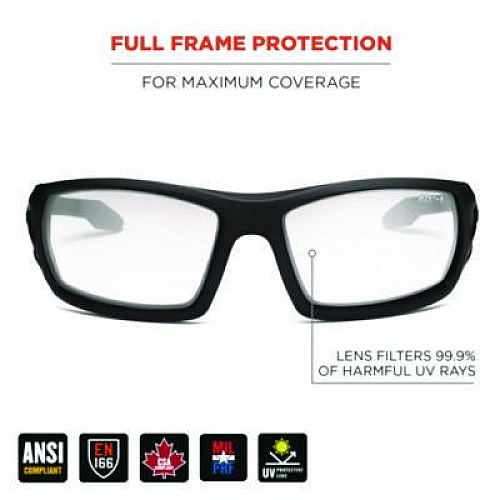 ergodyne Skullerz ODIN Anti-Scratch Enhanced Anti-Fog Safety Glasses, Matte Black Full Frame, Clear Dual Lens (50405)