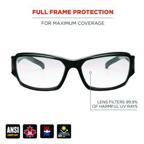 ergodyne Skullerz THOR Anti-Scratch Enhanced Anti-Fog Safety Glasses, Matte Black Full Frame, Clear Dual Lens (51005)