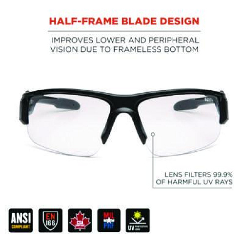 ergodyne Skullerz DAGR Anti-Scratch Enhanced Anti-Fog Safety Glasses, Matte Black Half Frame, Clear Dual Lens (52005)