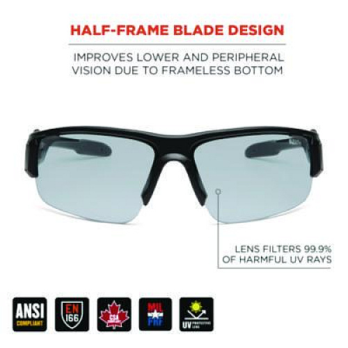 ergodyne Skullerz DAGR Anti-Scratch Enhanced Anti-Fog Safety Glasses, Matte Black Half Frame, Clear Dual I/O Lens (52085)