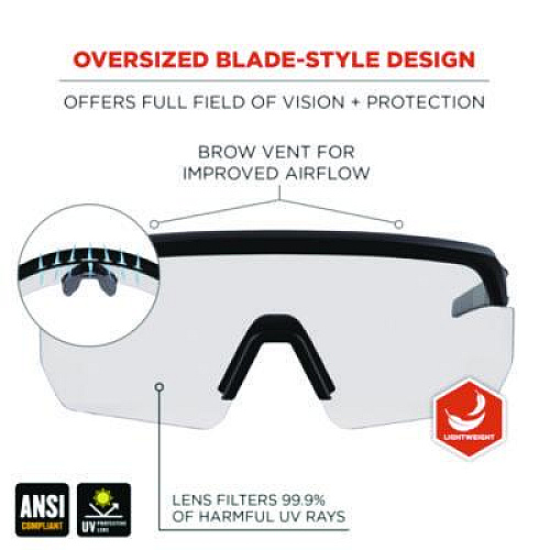 ergodyne Skullerz AEGIR Safety Glasses, Matte Black Half Frame, Clear Single Lens (55001)