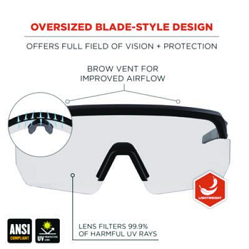 ergodyne Skullerz AEGIR Anti-Scratch Enhanced Anti-Fog Safety Glasses, Matte Black Half Frame, Clear Single Lens (55002)