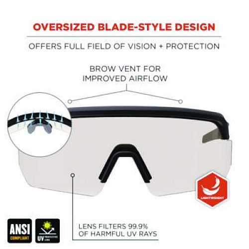 ergodyne Skullerz AEGIR Safety Glasses, Matte Black Half Frame, Clear Single I/O Lens (55003)