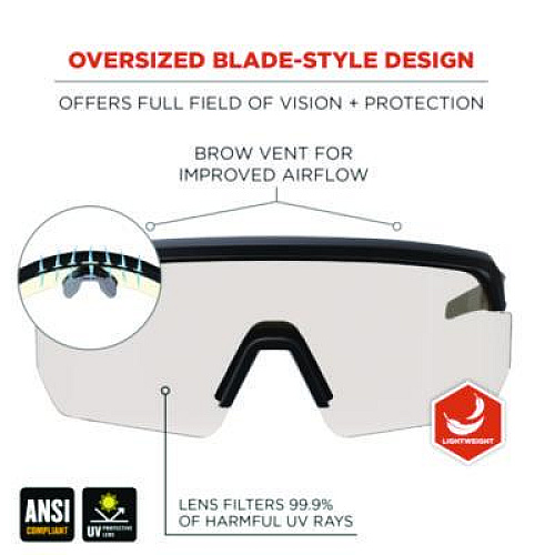 ergodyne Skullerz AEGIR Anti-Scratch Enhanced Anti-Fog Safety Glasses, Matte Black Half Frame, Clear Single I/O Lens (55004)