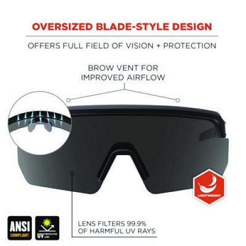 ergodyne Skullerz AEGIR Safety Glasses, Matte Black Half Frame, Smoke Single Lens (55005)