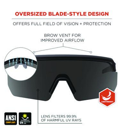 ergodyne Skullerz AEGIR Anti-Scratch Enhanced Anti-Fog Safety Glasses, Matte Black Half Frame, Smoke Single Lens (55006)