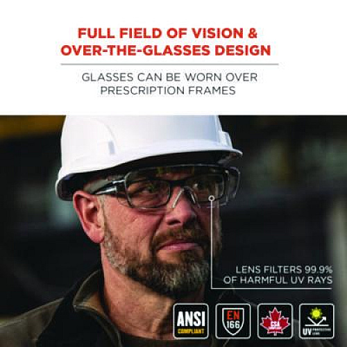 ergodyne Skullerz OSMIN Safety Glasses, Matte Black Half Frame OTG, Clear Single Lens (55101)