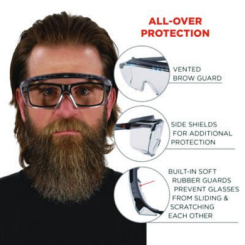 ergodyne Skullerz OSMIN Safety Glasses, Matte Black Half Frame OTG, Clear Single Lens (55101)