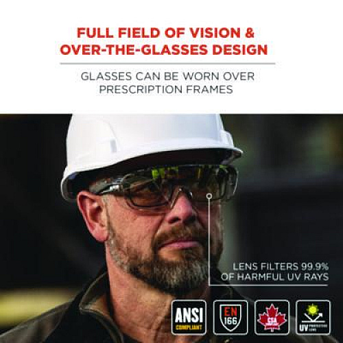 ergodyne Skullerz OSMIN Safety Glasses, Matte Black Half Frame OTG, Clear Single I/O Lens (55103)