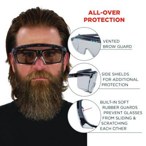 ergodyne Skullerz OSMIN Safety Glasses, Matte Black Half Frame OTG, Clear Single I/O Lens (55103)