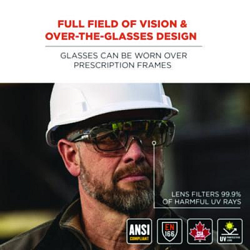 ergodyne Skullerz OSMIN Anti-Scratch Enhanced Anti-Fog Safety Glasses, Matte Black Half Frame OTG, Clear Single I/O Lens (55104)