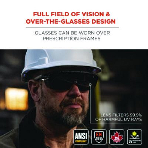 ergodyne Skullerz OSMIN Safety Glasses, Matte Black Half Frame OTG, Smoke Single Lens (55105)