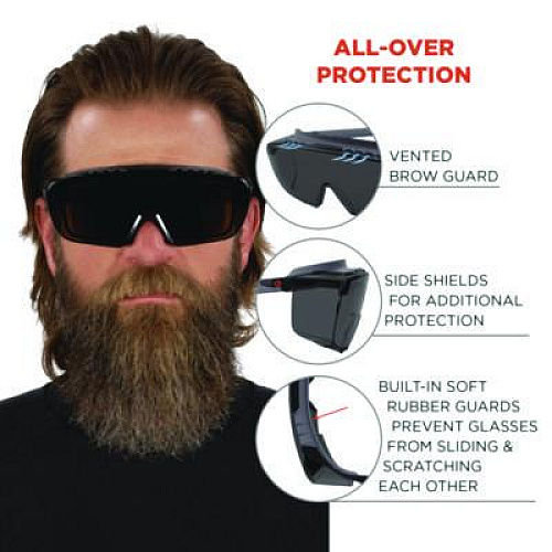 ergodyne Skullerz OSMIN Safety Glasses, Matte Black Half Frame OTG, Smoke Single Lens (55105)
