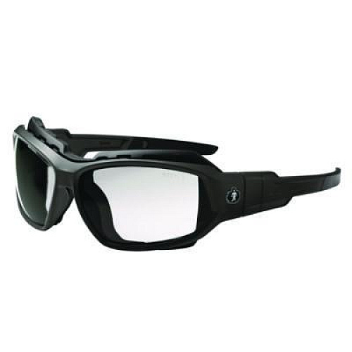 ergodyne Skullerz LOKI Anti-Scratch Enhanced Anti-Fog Convertible Safety Spoggles with Strap, Matte Black Half Frame, Clear Dual Lens (56005)