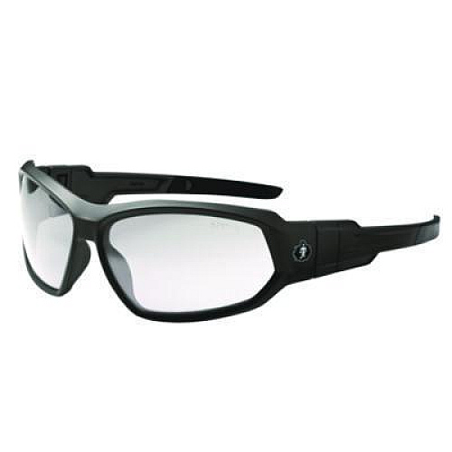 ergodyne Skullerz LOKI Anti-Scratch Enhanced Anti-Fog Convertible Safety Spoggles with Strap, Matte Black Half Frame, Clear Dual Lens (56005)