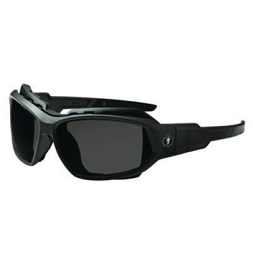 ergodyne Skullerz LOKI Anti-Scratch Enhanced Anti-Fog Convertible Safety Spoggles with Strap, Matte Black Half Frame, Smoke Dual Lens (56035)