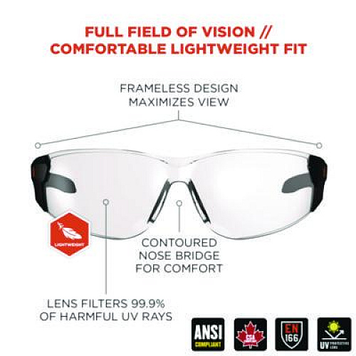 ergodyne Skullerz SAGA Anti-Scratch Enhanced Anti-Fog Safety Glasses, Frameless, Clear Single Lens (59105)