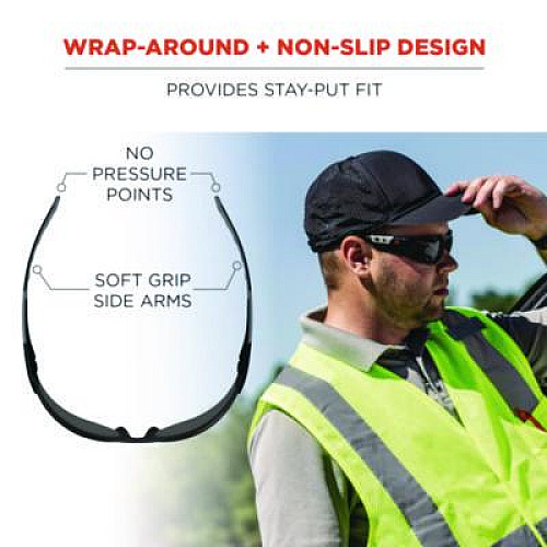 ergodyne Skullerz SAGA Anti-Scratch Enhanced Anti-Fog Safety Glasses, Frameless, Smoke Single Lens (59135)