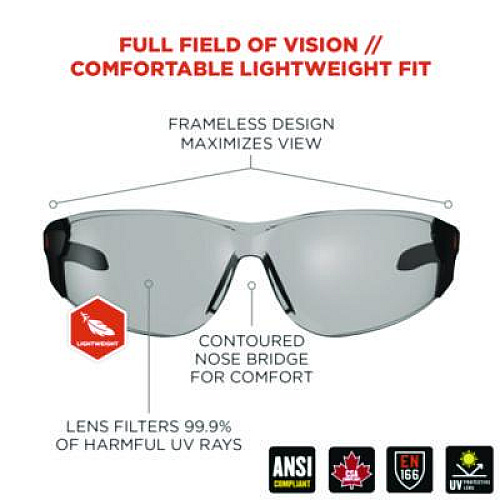 ergodyne Skullerz SAGA Anti-Scratch Enhanced Anti-Fog Safety Glasses, Frameless, Clear Single I/O Lens (59185)