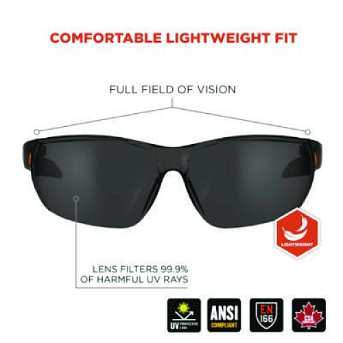 ergodyne Skullerz VALI Anti-Scratch Enhanced Anti-Fog Safety Glasses, Frameless, Smoke Single Lens (59235)