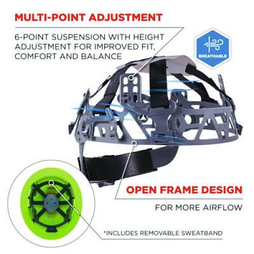 ergodyne Skullerz 8969 Class E Lightweight Full Brim Hard Hat, 6-Point Rachet Suspension, Lime (60232)