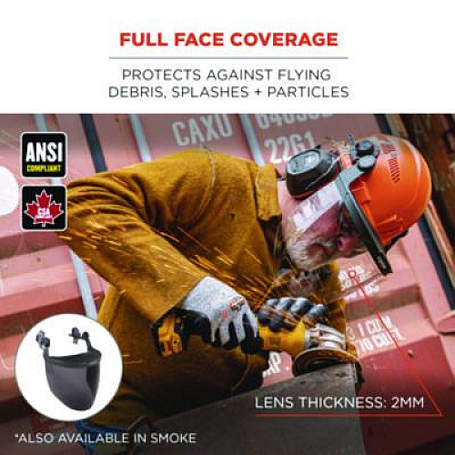 ergodyne Skullerz 8994 Anti-Scratch/Anti-Fog Hard Hat Face Shield, Cap-Style/Safety Helmet Adapter, Clear Lens (60243)