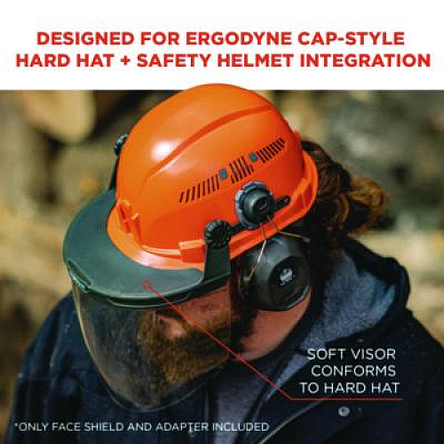 ergodyne Skullerz 8994 Anti-Scratch/Anti-Fog Hard Hat Face Shield, Cap-Style/Safety Helmet Adapter, Clear Lens (60243)