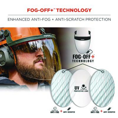 ergodyne Skullerz 8994 Anti-Scratch/Anti-Fog Hard Hat Face Shield, Cap-Style/Safety Helmet Adapter, Clear Lens (60243)