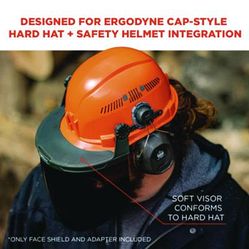 ergodyne Skullerz 8994 Anti-Scratch/Anti-Fog Hard Hat Face Shield, Cap-Style/Safety Helmet Adapter, Smoke Lens (60244)