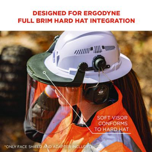 ergodyne Skullerz 8995 Anti-Scratch and Anti-Fog Hard Hat Face Shield with Adapter for Full Brim, Clear Lens (60245)