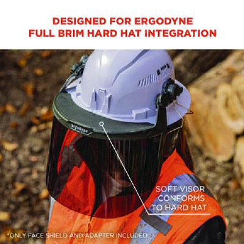 ergodyne Skullerz 8995 Anti-Scratch and Anti-Fog Hard Hat Face Shield with Adapter for Full Brim, Smoke Lens (60246)