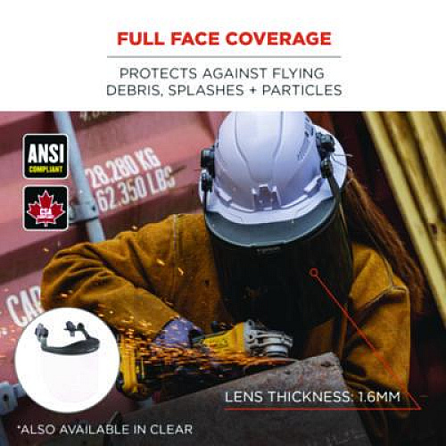 ergodyne Skullerz 8995 Anti-Scratch and Anti-Fog Hard Hat Face Shield with Adapter for Full Brim, Smoke Lens (60246)