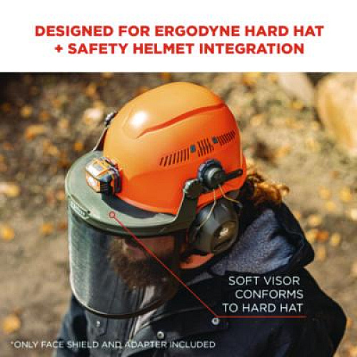 ergodyne Skullerz 8989 Mesh Face Shield with Adapter for Hard Hat and Safety Helmet, Gray (60247)